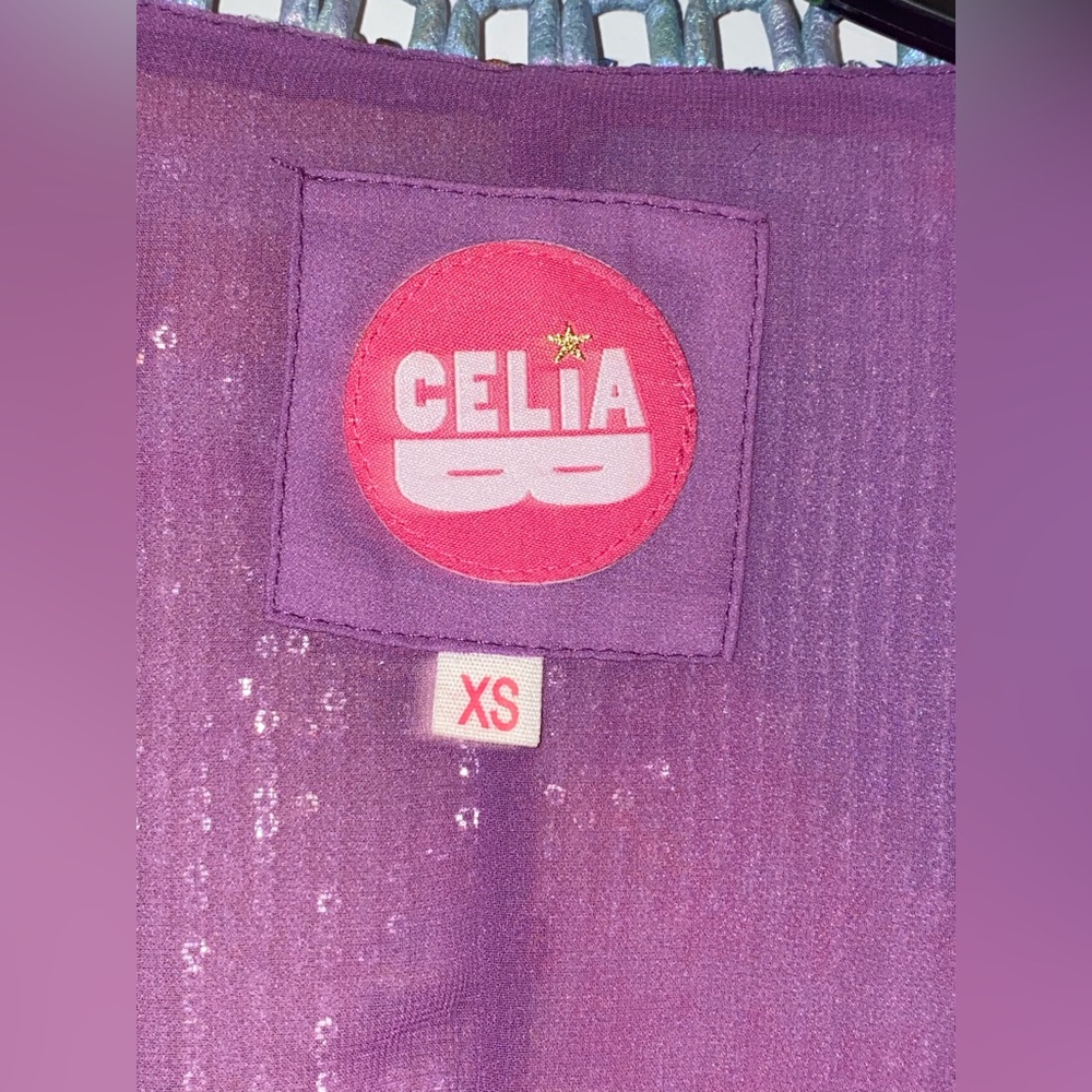 Celia B CeliaB Fuji Sequin Rainbow Top Wrap Blouse shirt XS Disco Party Dopamine - Picture 7 of 15